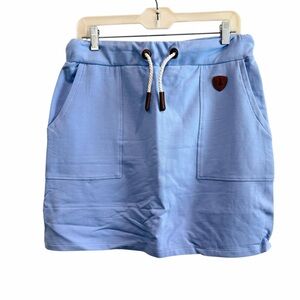 NWT Wanakome Jaya Lux Fleece Lined Skirt Blue Drawstring Cozy Sweatshirt Skirt M